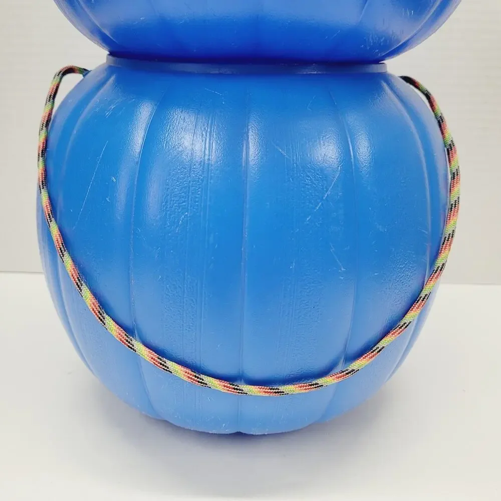 2 Halloween 8” BLUE Blow Mold Pumpkin Trick or Treat Pails W/Rope Handles
